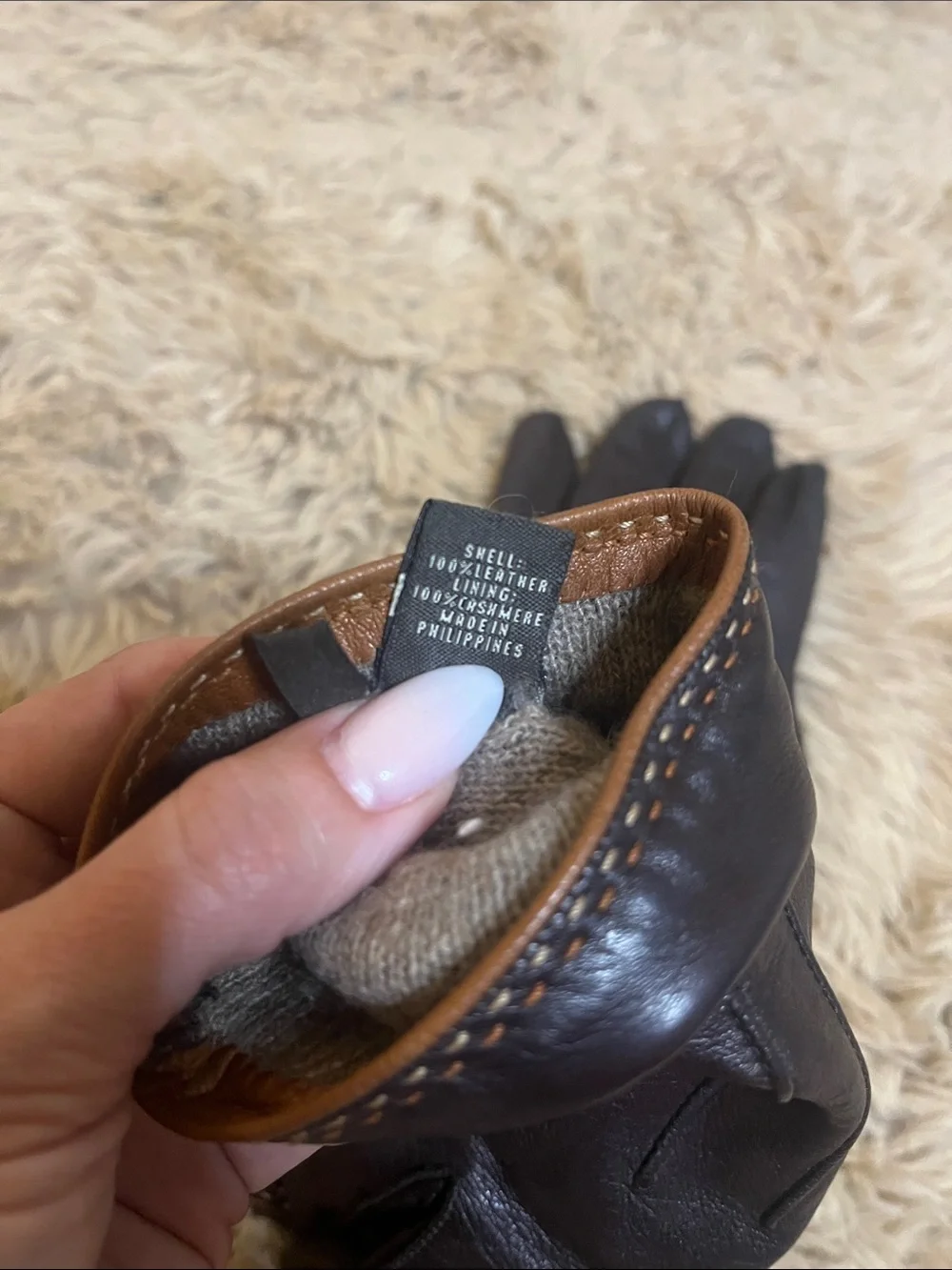 Coach Brown Leather Women's Gloves with Gold Button - Size 8